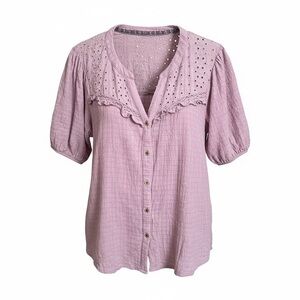 Knox Rose Womens Dusty Lilac Gauzy Short Sleeve Top Eyelet Lightweight Med EUC